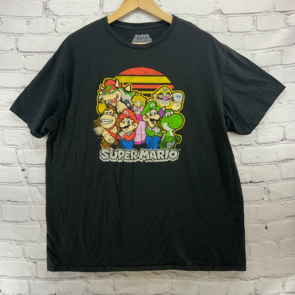 Super Mario Bros T-Shirt Mens sz‎ XL Black Graphic Tee Shirt